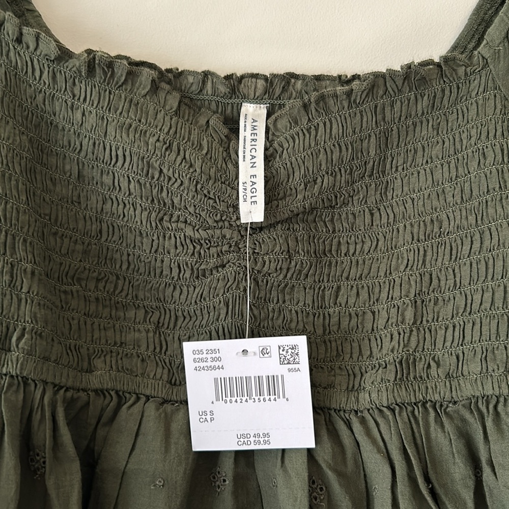 AE 100% Cotton Long-Sleeve Smocked Babydoll Blouse Size S - Picture 6 of 7